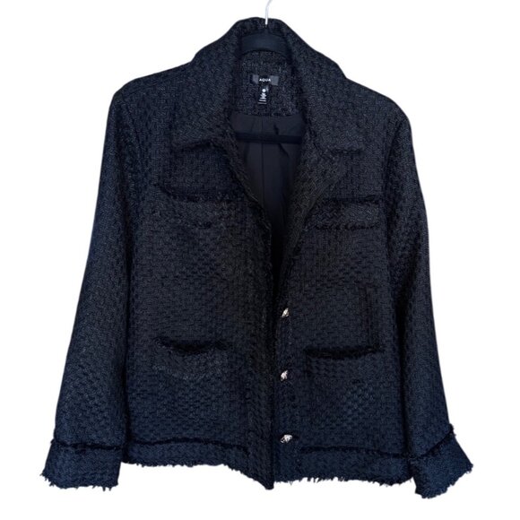 AQUA Tweed Collared Jacket Exclusive in Black Size Large New With Tags - Picture 7 of 16